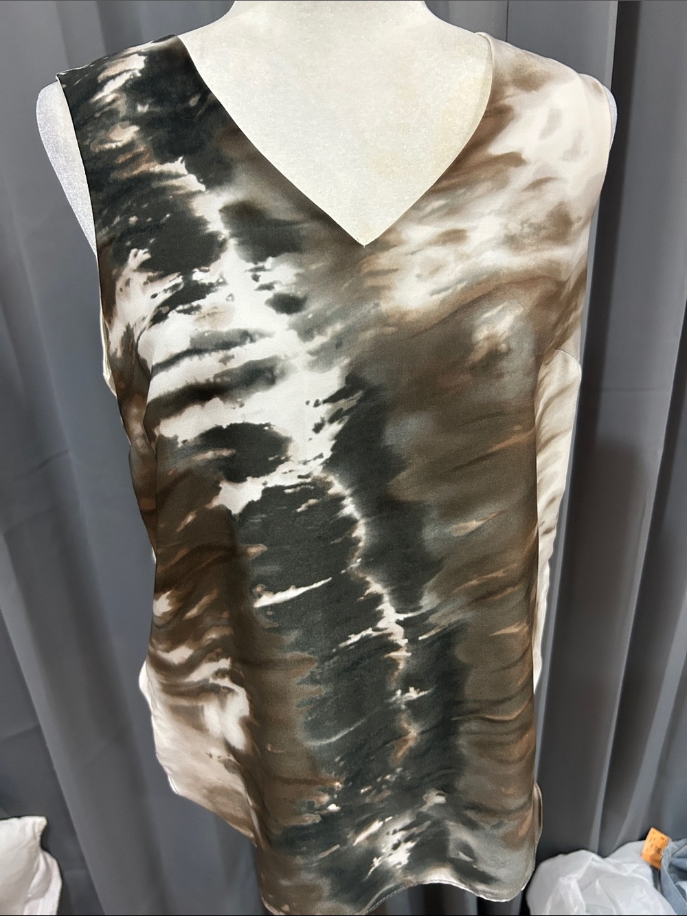 Iris Setlakwe V-Neck Camisole in Brown, Cream & Black Watercolor